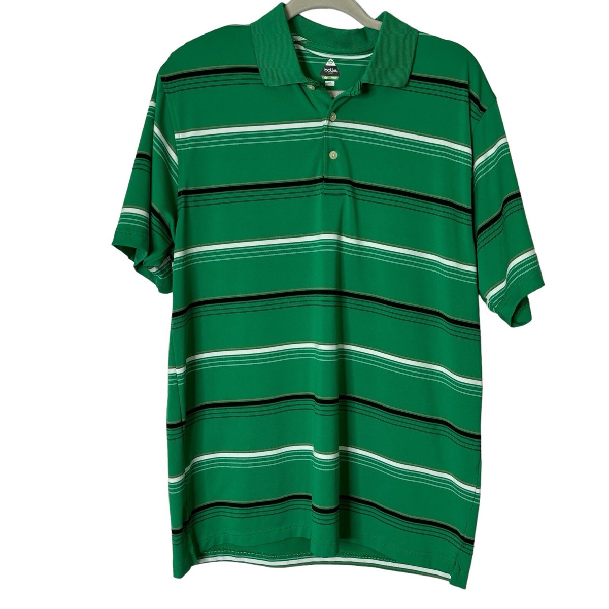 Bolle Polo Shirt Mens Medium Green Striped Golf Performance Short 