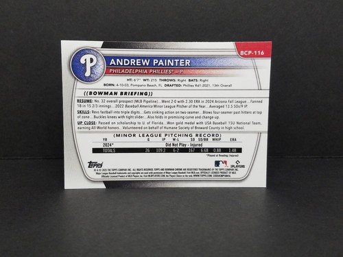 2025 Bowman #BCP-116 Andrew Painter, Phillies - Chrome Prospects Card - Picture 2 of 2