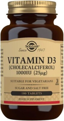 Solgar Vitamin D3 (Cholecalciferol) 25mcg (1000 IU) Chewable Tablets