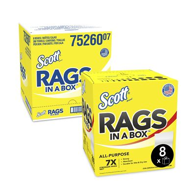 Scott Rags In A Box (75260), White, 200 Shop Towels / Box, 8 Boxes / Case