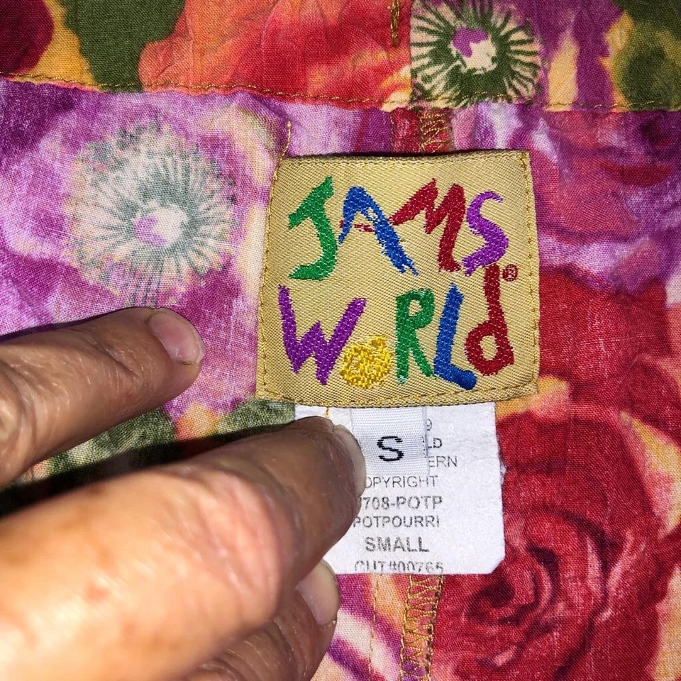 Pantalones Jams World Talla S Cordón Capris Popurrí Boho Floral Hawaiano Aloha Arte Foto 4 de 4