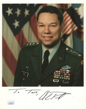 COLIN POWELL HAND SIGNED 8x10 COLOR PHOTO       GREAT GENERAL     TO TOM     JSA