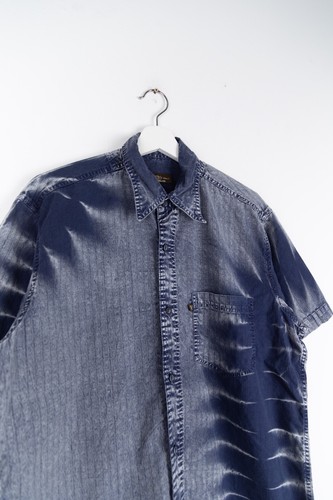 Veto Italy Shirt Mens LARGE Blue Textured Abstract Button Up Short Sleeve - Picture 6 of 12