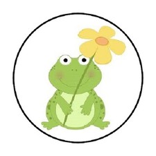48 CUTE FROG FLOWER ENVELOPE SEALS LABELS STICKERS 1.2" ROUND