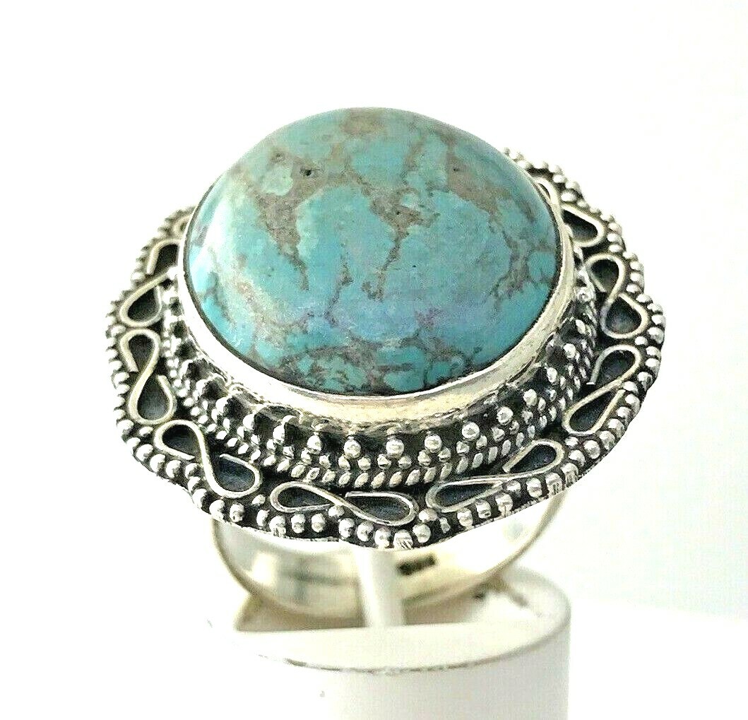 Turquoise Statement Large Boldy Oval Ring in Ster… - image 12
