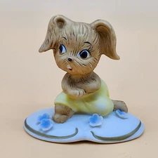 Vintage Lefton #7741 Bunny with Blue Flowers Yellow Pants Figurine