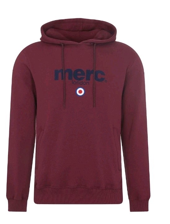 SUDADERA CON CAPUCHA PARA HOMBRE MERC LONDON MARCA TARGET LOGO PASTILLA BORGOÑA VINO PEQUEÑA
