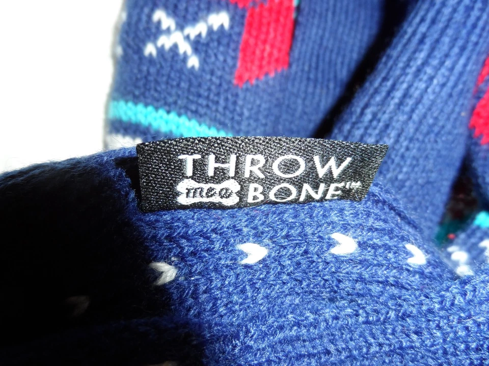 Nuevo sin etiquetas Suéter Throw Me a Bone Azul, Rojo Poinsettia Acrílico Perro Mascota Talla L GRATIS SH Foto 3 de 4