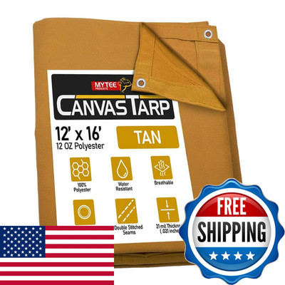 Mytee Products 12 X 16 Tan Canvas Tarp 12Oz Heavy Duty Water Resistant