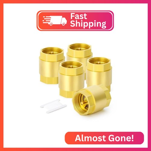 GASHER 5PCS Brass Check Valve 1/2" FNPT Thread, Backflow Prevention, One Way Che