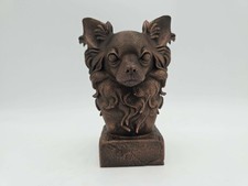 Dog Memorial, Long Haired Chihuahua, Bronze-Look Urn Bust