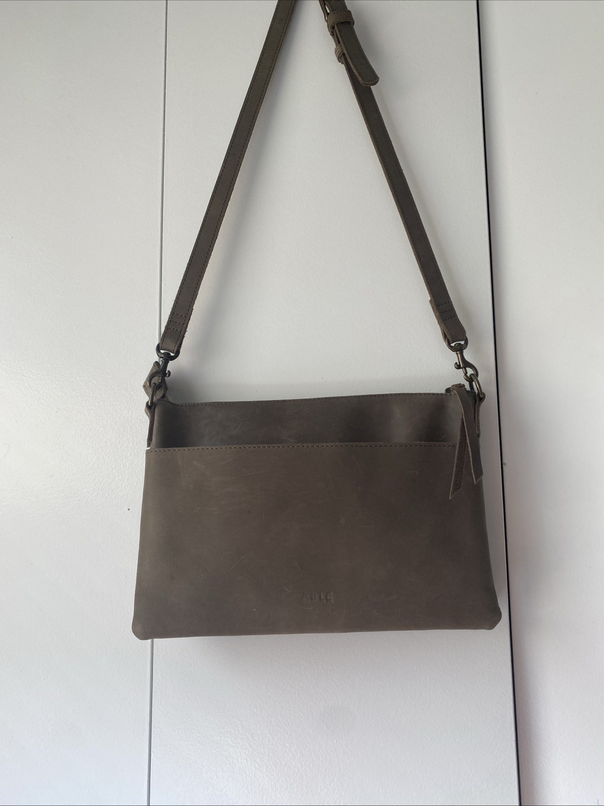 ABLE Martha Crossbody Charcoal Leather Purse Triple Compartment  Hardly Used !!