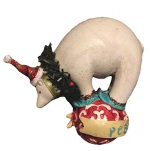 Dept 56 Sir Percy Bear White Polar Bear w Santa Hat On Ball Peace Love Joy VTG