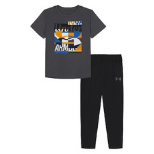 Under Armour Tech Short Sleeve T-Shirt Joggers Set Size 4 Gray/Black MSRP: 42