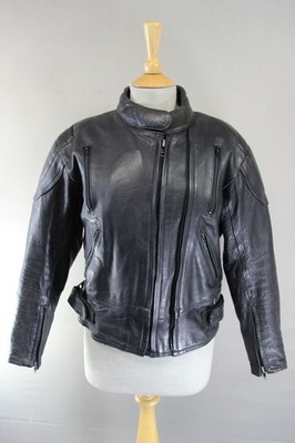 HAUT SCHWARZ RINDSLEDER DAMEN BIKER JACKE MIT PROTEKTOREN 34-36 INCH/MEDIUM