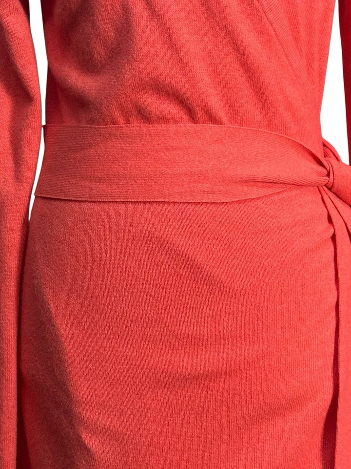 DVF Diane Von Furstenberg Linda Envolvente Suéter Vestido Lana Cachemira Coral Talla Pequeña Foto 4 de 4