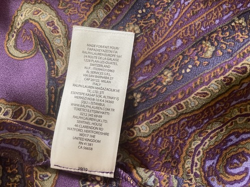 Ralph Lauren Paisley Ruffle-Trim Georgette Shirt Purple BNWT Size XS - Picture 9 of 13