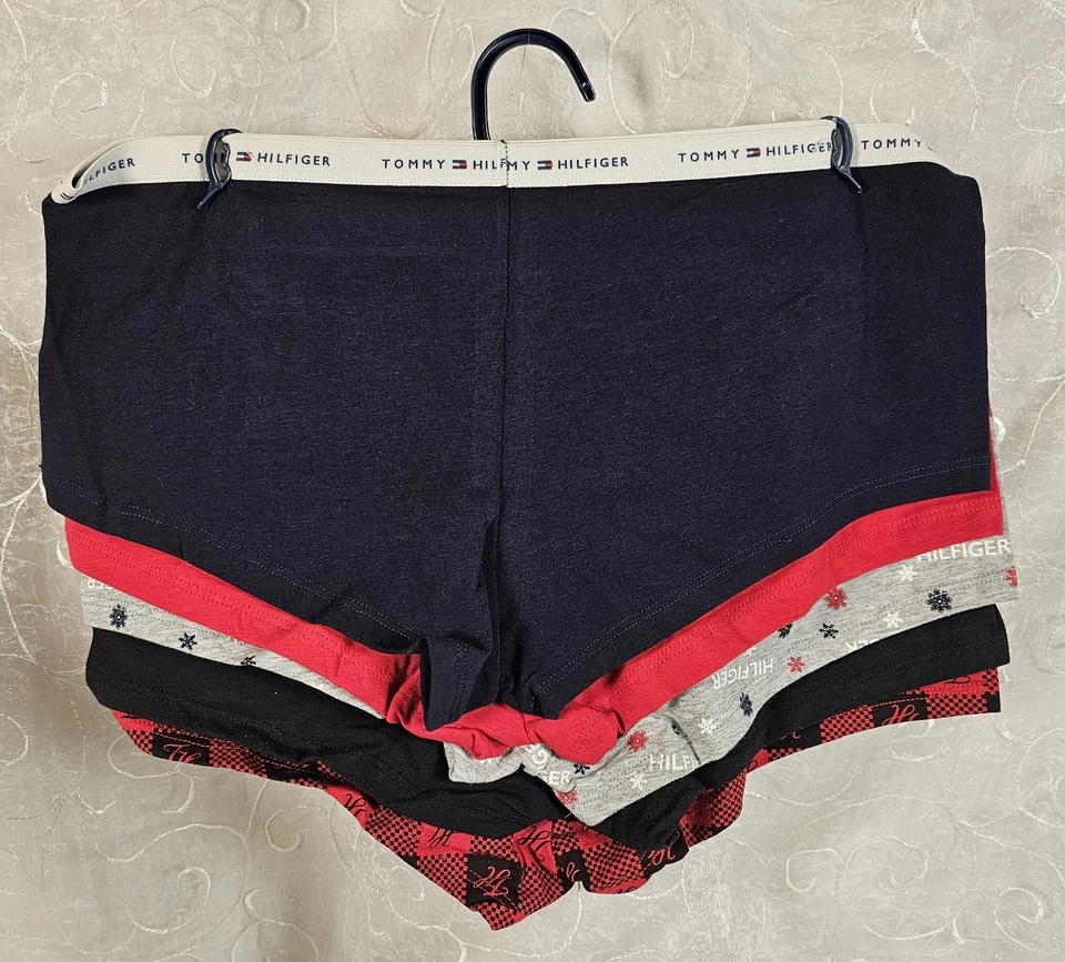 Tommy Hilfiger 5 BoyShorts M Rojo Azul Marino Gris Copos de Nieve, Algodón a Cuadros Elástico Foto 2 de 4