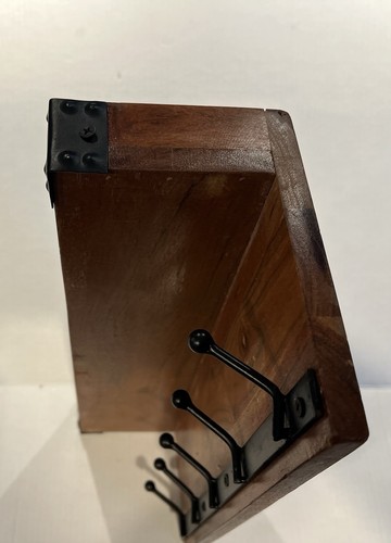 Regal aus Holz und Metall mit 5 Schlüsselhaken Industrial Modern Garderobe - Bild 2 von 10