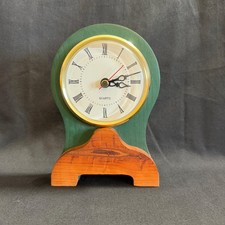 Wooden Desk Clock Vintage HOMCO Hunter Green Natural Wood Rustic Cottage Works