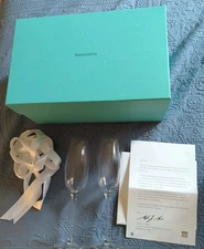 NWT Tiffany & Co. Crystal Champagne Flute Set of 2 American Express 50th Anniv.