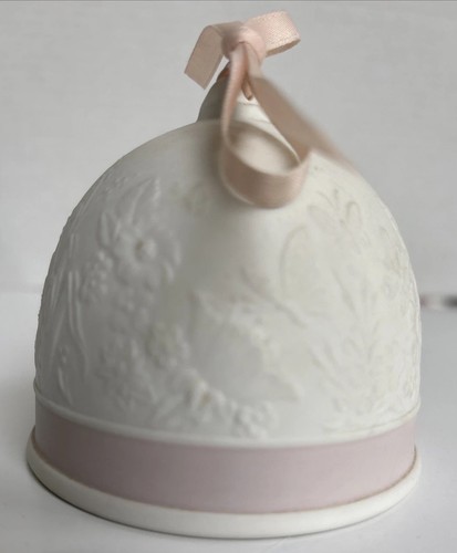 Lladro Weihnachtsglocke Ornament 1991 Frühlingsblumen und Schmetterlinge rosa Schleife - Bild 3 von 8