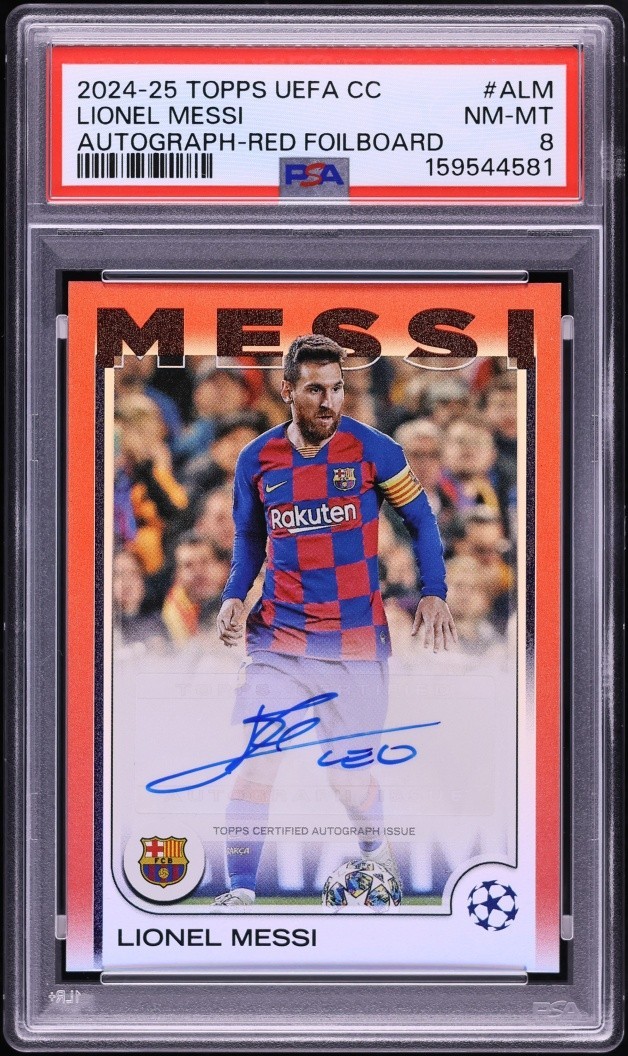 2024 Topps UEFA Club Competitions Red Foilboard Lionel Messi AUTO #/5 #ALM PSA 8