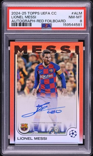 2024 Topps UEFA Club Competitions Red Foilboard Lionel Messi AUTO #/5 #ALM PSA 8