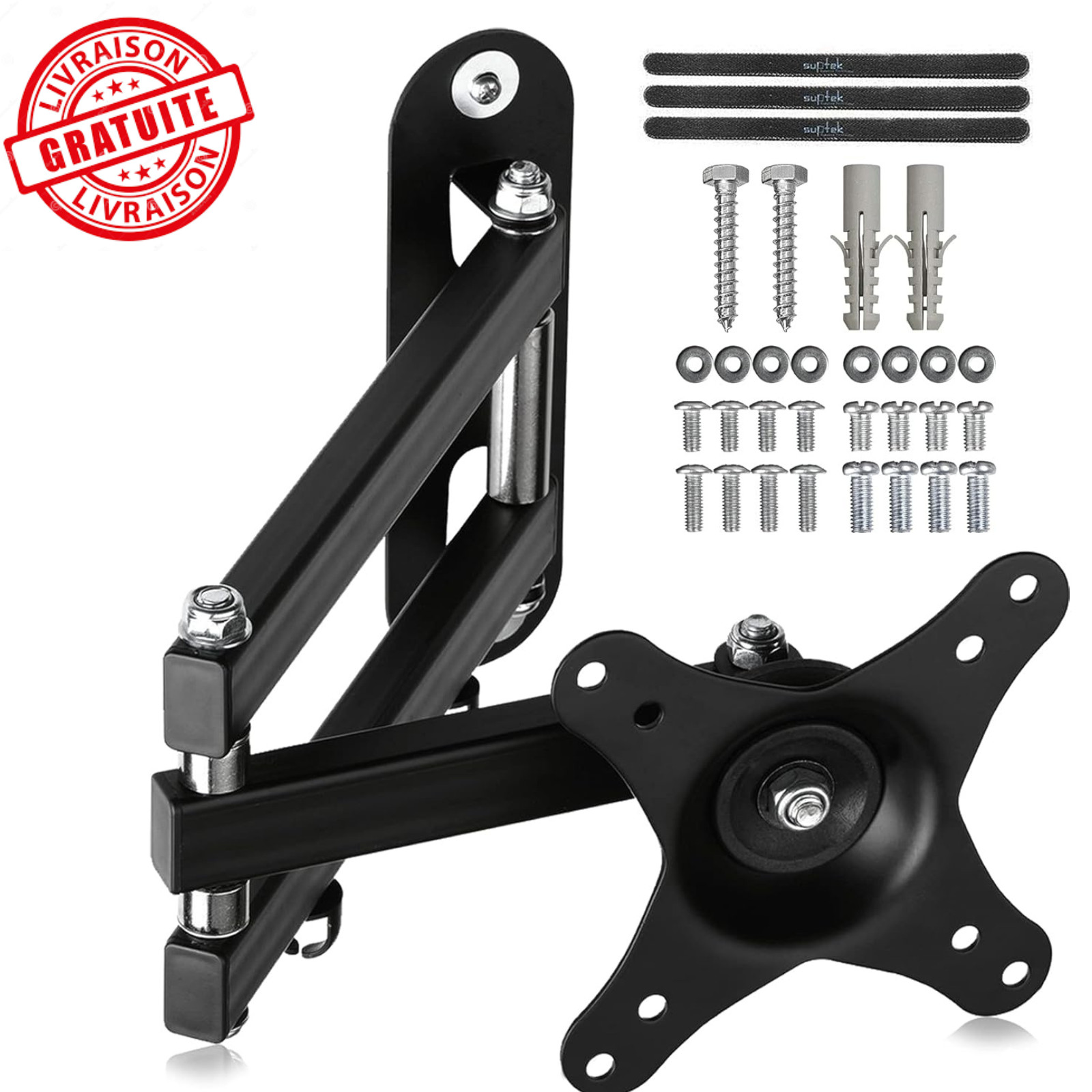 Support TV mural 13-32 pouces orientable Noir pour moniteur PC et écran plat VESA