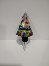 Heavy Glass/Resin Jeweled Tree Wine Bottle Stopper Painted Multicolor Rainbow