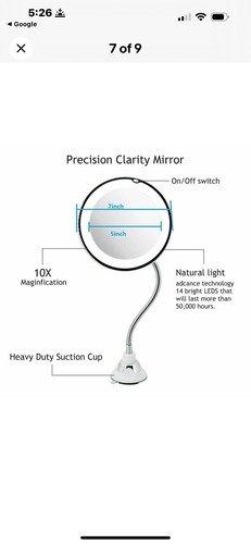 10X Gooseneck Magnifying Makeup Mirror Magnification Bathroom Mirror + LED Light - Picture 8 of 13
