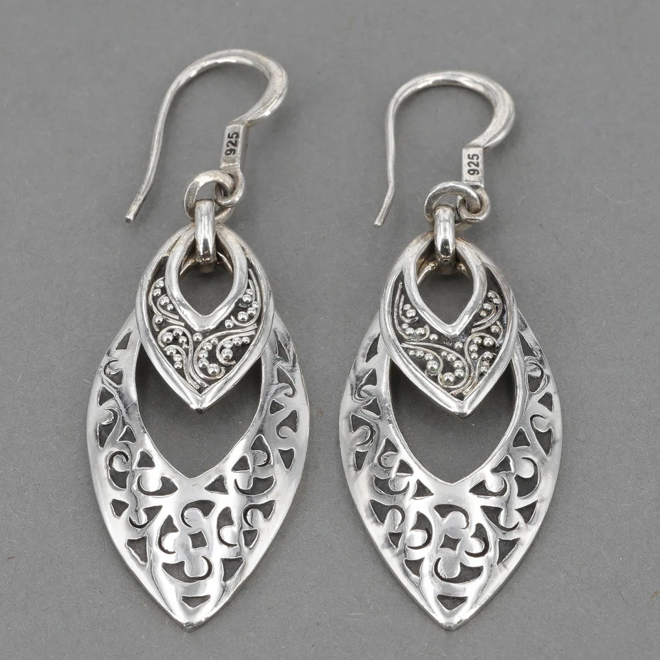 Pendientes Lois Hill Artesanales Esterlina Granulado Pergamino 2" Doble Marquesa Foto 2 de 4