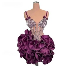 Mini Short Prom Dress Spaghetti Backless Sexy Cocktail Sequins Pearls Customized