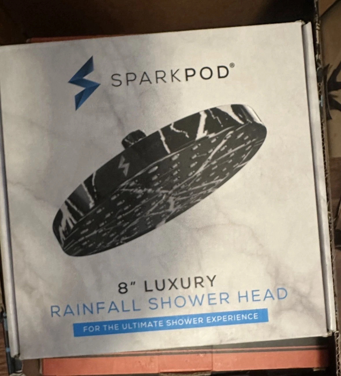 SparkPod 8 in Rainfall Rain Shower Head Round Black Metal Ceiling Mount