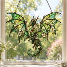 Personalized Forest Dragon Flower Acrylic Window Hanging Fantasy Suncatcher