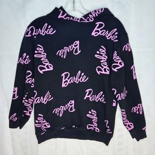 BARBIE Hoodie Sweatshirt Mattel Black With Pink Logo Junior Teen Size 13/14 US