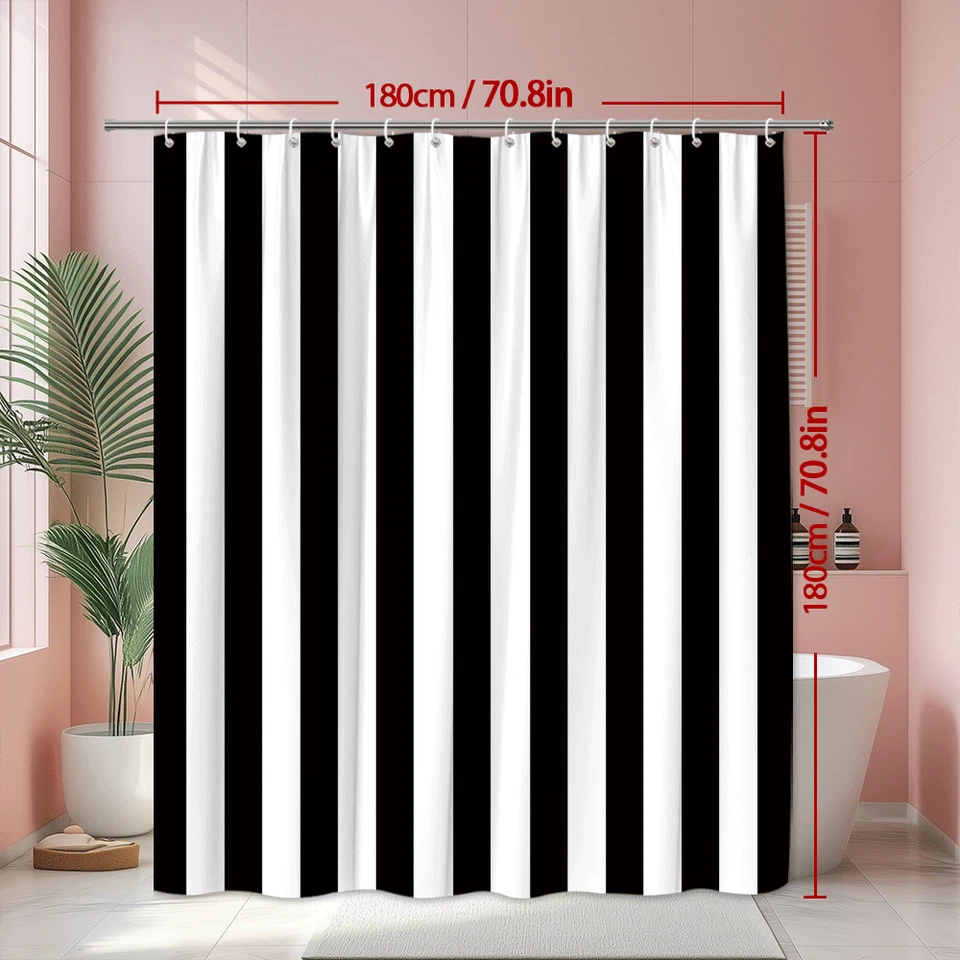 黑白条纹浴帘,现代简约浴室装饰 — 第 3/4 张图片