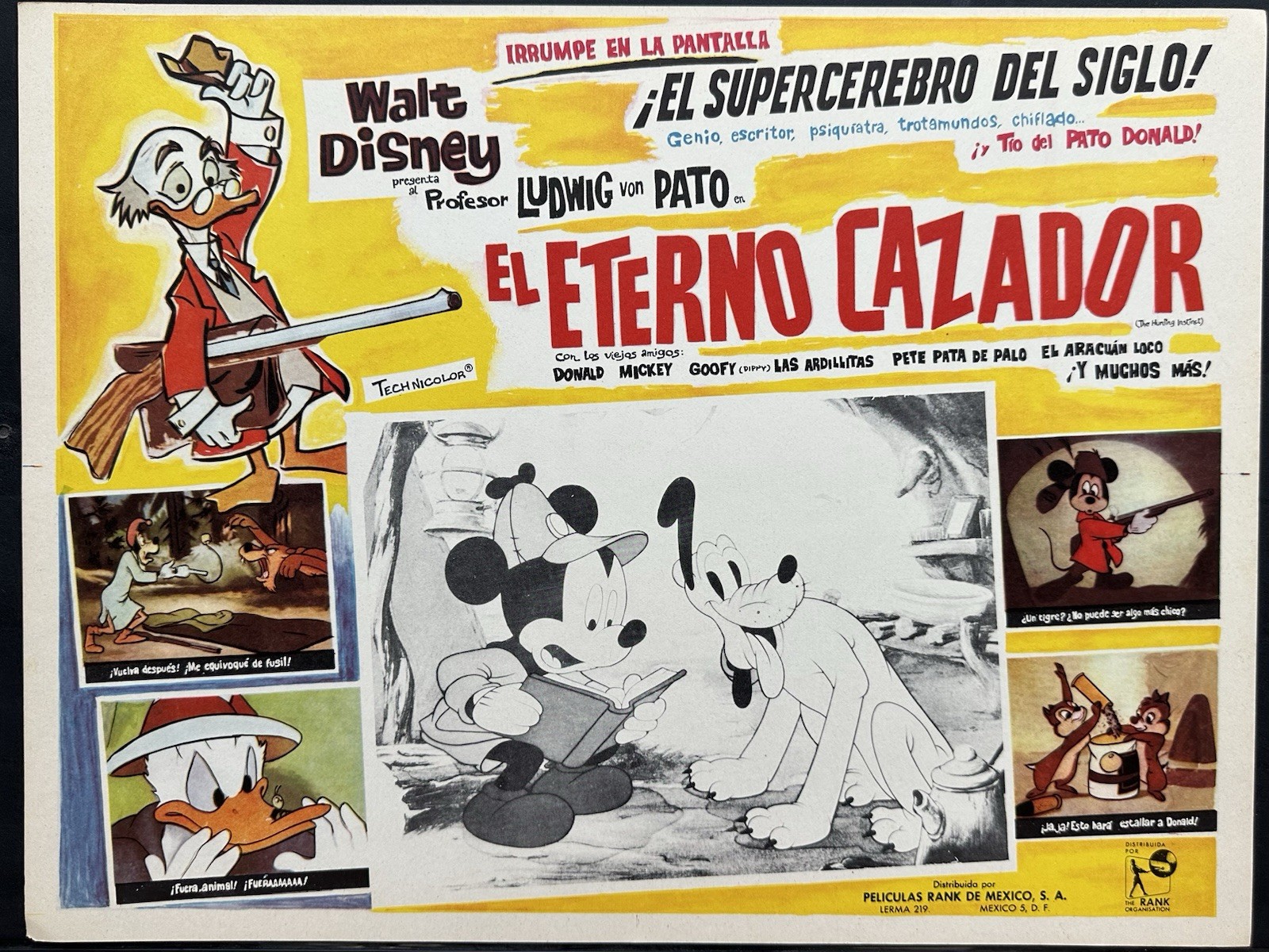 THE HUNTING INSTINT DONALD DUCK WALT DISNEY MEXICAN LOBBY CARD SET 1961 UNUSED
