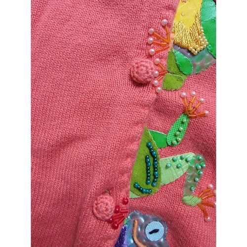 Michael Simon Salomon Colored Cardigan Sweater With Beaded Green Frogs Size M - Picture 10 of 13