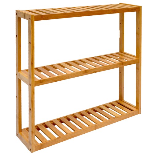 Wandregal 54x60x15 Bambus Bad-Regal 3 Fächer Standregal Badezimmer Regal Holz