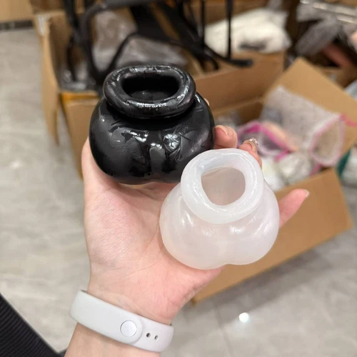 Silicone Chastity Cage Ball Bag Scrotal Restraints Testicles Stretcher for Male - Picture 4 of 35