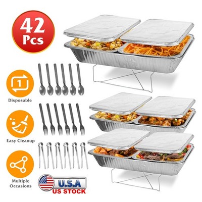 42PCS Disposable Chafing Dish Buffet Set Aluminum Foil Food Warmer Serving Trays