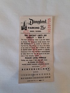 Vintage 1950's 60's Complimentary Disneyland Parking Pass.