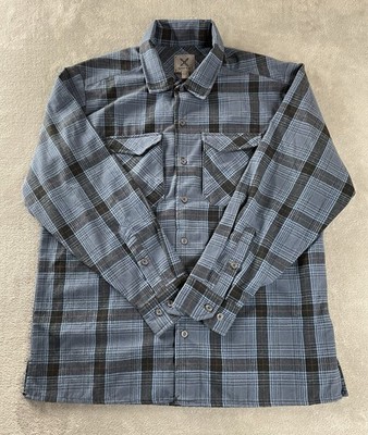 Vertex Flannel Shirt Mens Size L Blue Plaid Snap Button Combo Conceal Pockets