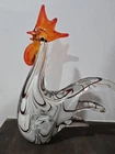 Vintage Murano Hand Blown Glass 10" Rooster Figurine Black White Red