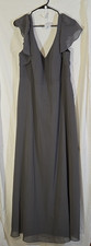 Azazie Syenna Grey Flutter Sleeve Formal Maxi Dress Size A18 NWT Bridesmaid