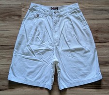 Vtg Lee Pleated Denim Shorts Womens 10 Med High Waisted White Bermuda Mom 90s
