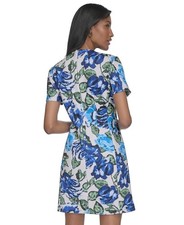 Halston Women's Printed Fit & Flare Short-Sleeve Dress - Sea Blue Multi