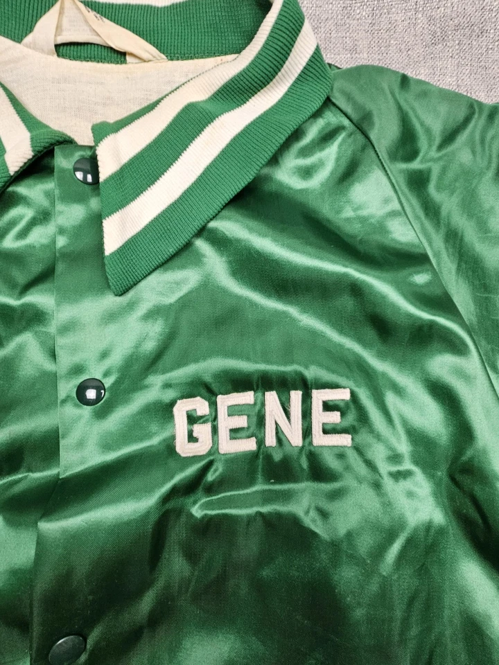 VTG Bryan Bears Jacket Mens XL Green Satin Coaches Snap #8 Gene Don Allester - Image 4 of 4