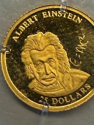 Liberia 25 Dollars 2001 Albert Einstein Gold Münze 999/1000   0,73 g, Zertifikat